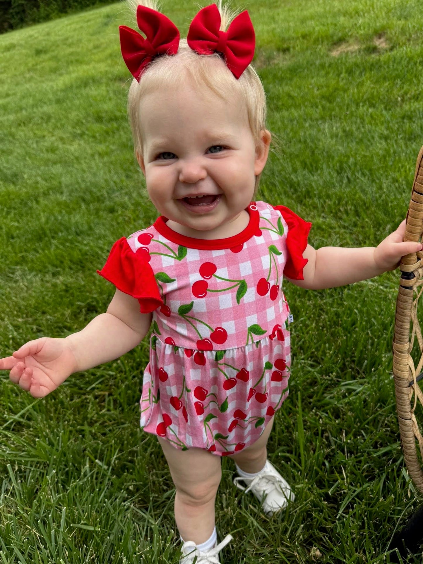 CHERRY CUTE FLUTTER BUBBLE ROMPER