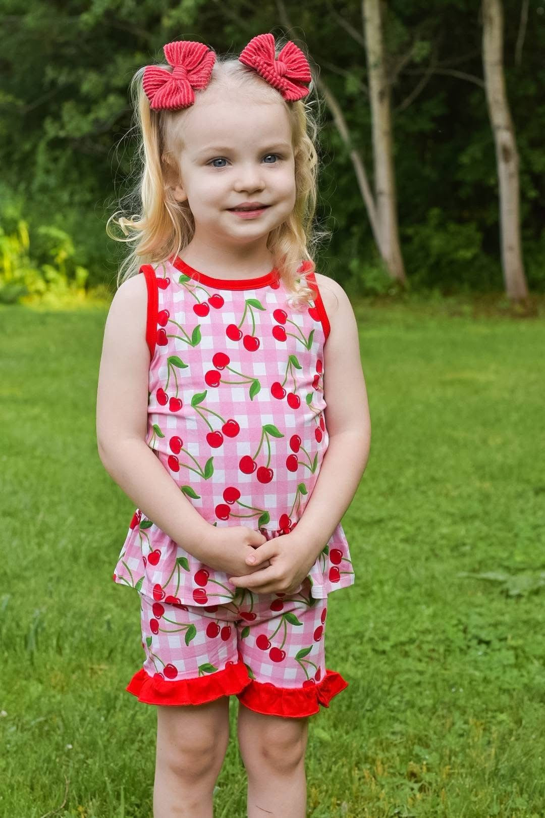 CHERRY CUTE PEPLUM TANK + RUFFLE SHORTS