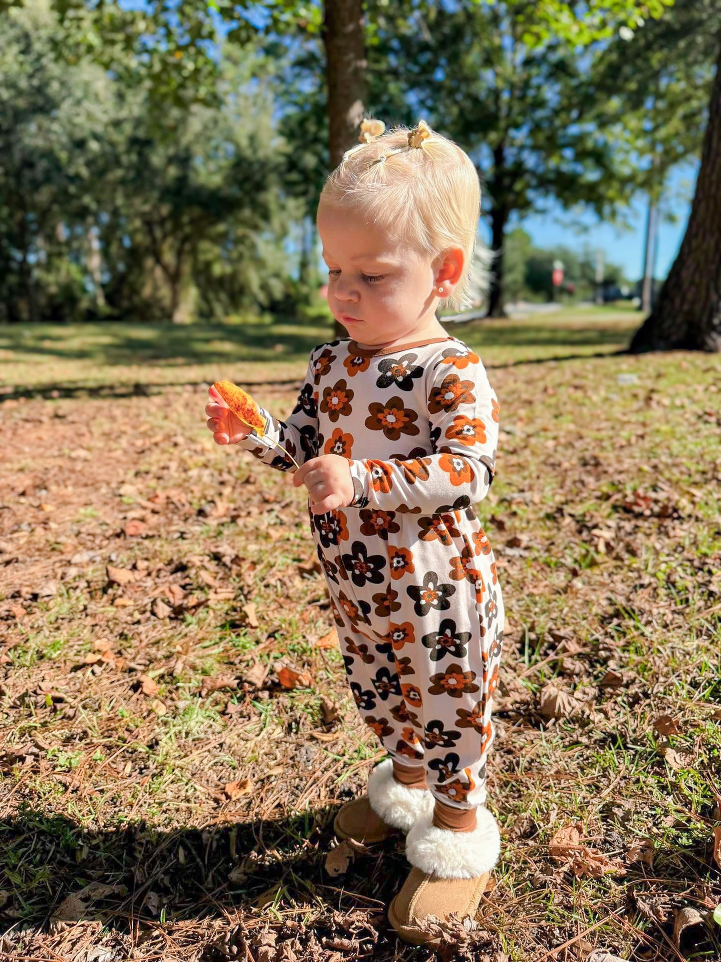 MOCHA BLOOMS LONG SLEEVE ROMPER