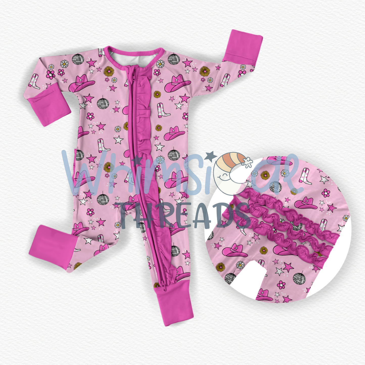 PRE-ORDER RHINESTONE COWGIRL RUFFLE FOOTIE