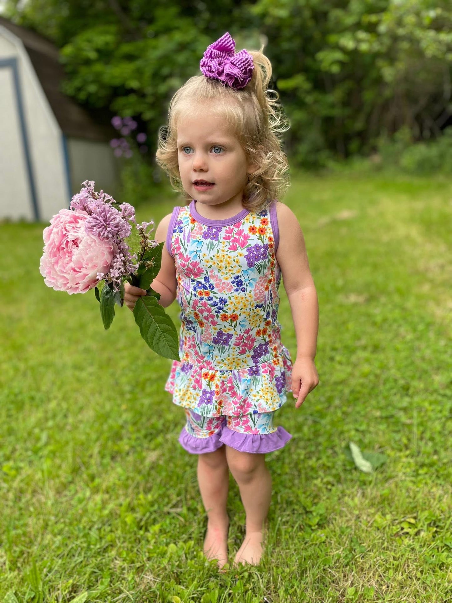 MAGGIE’S MEADOW PEPLUM TANK + RUFFLE SHORTS