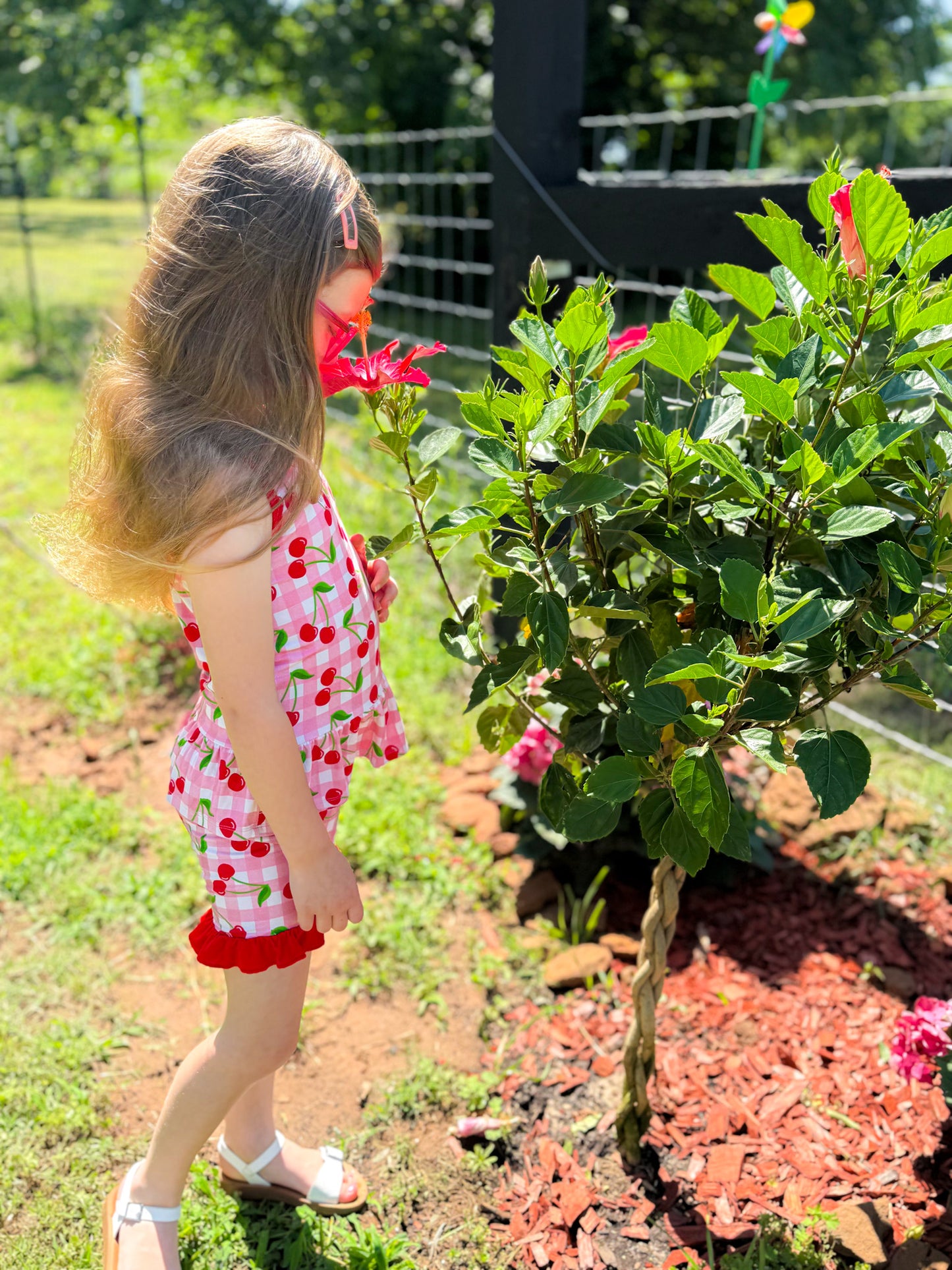 CHERRY CUTE PEPLUM TANK + RUFFLE SHORTS