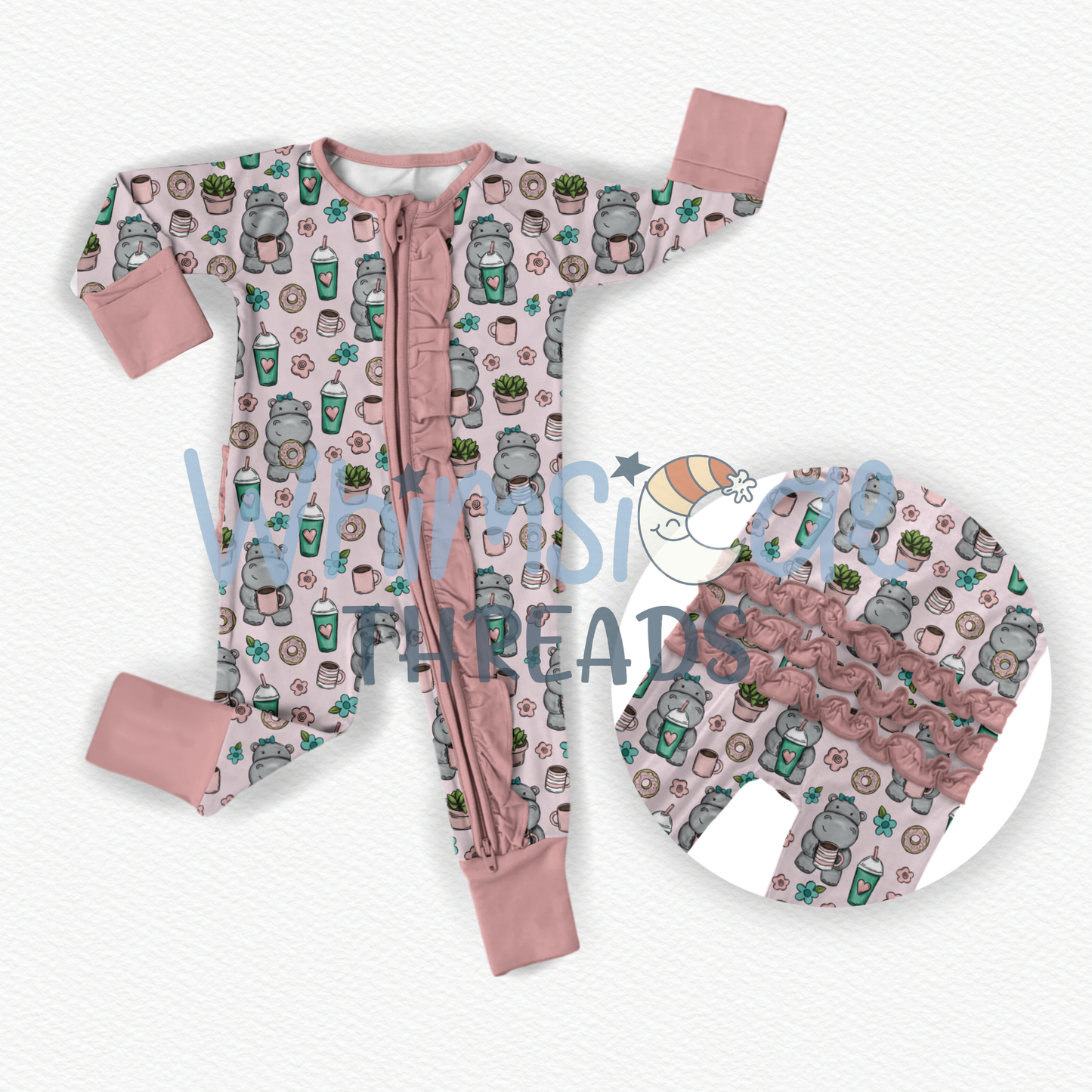 PRE-ORDER LATTE LOVE + HIPPO HUGS RUFFLE FOOTIE