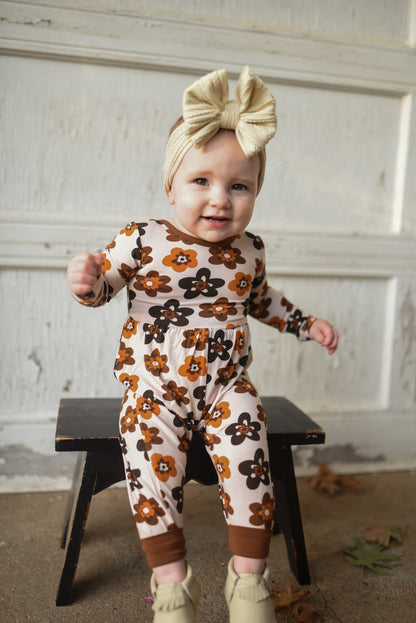 MOCHA BLOOMS LONG SLEEVE ROMPER