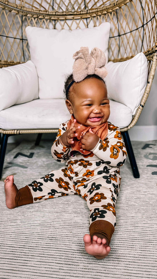 MOCHA BLOOMS LONG SLEEVE ROMPER