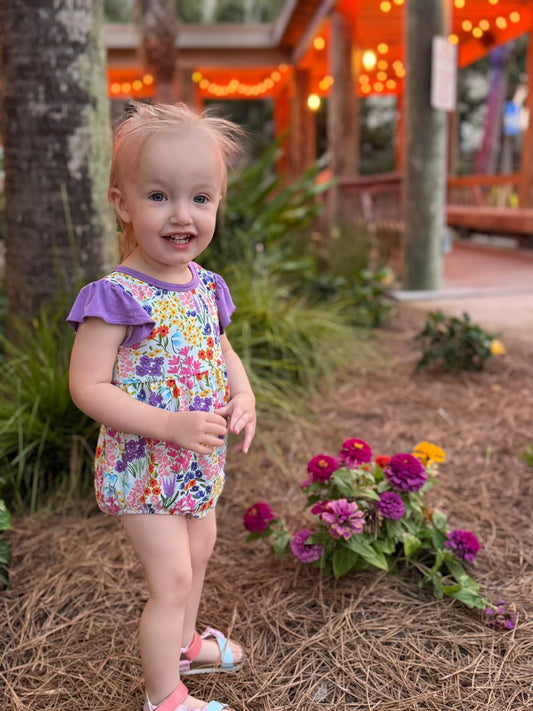 MAGGIE’S MEADOW FLUTTER BUBBLE ROMPER