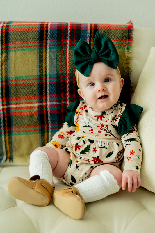 PETALS + PINE LONG SLEEVE FLUTTER BUBBLE ROMPER