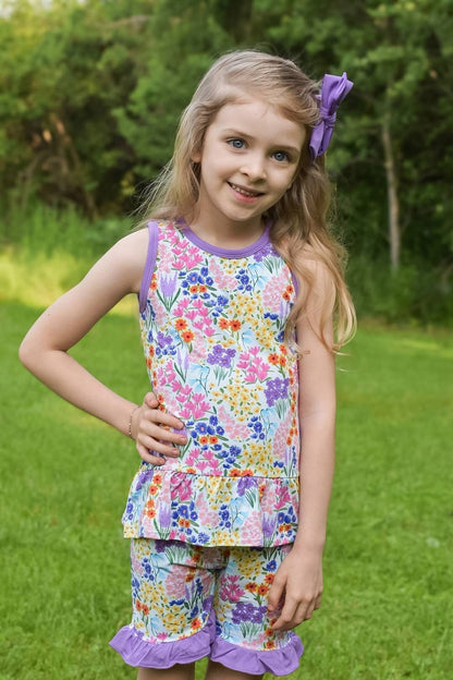 MAGGIE’S MEADOW PEPLUM TANK + RUFFLE SHORTS