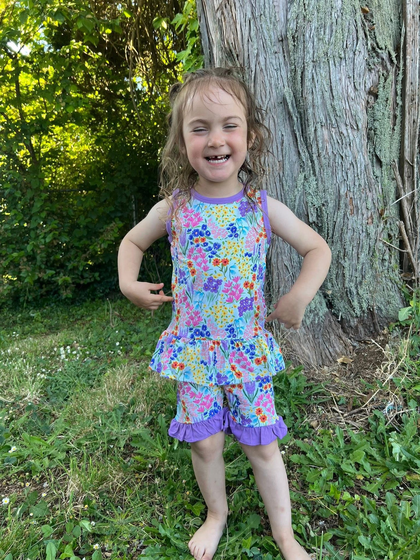 MAGGIE’S MEADOW PEPLUM TANK + RUFFLE SHORTS