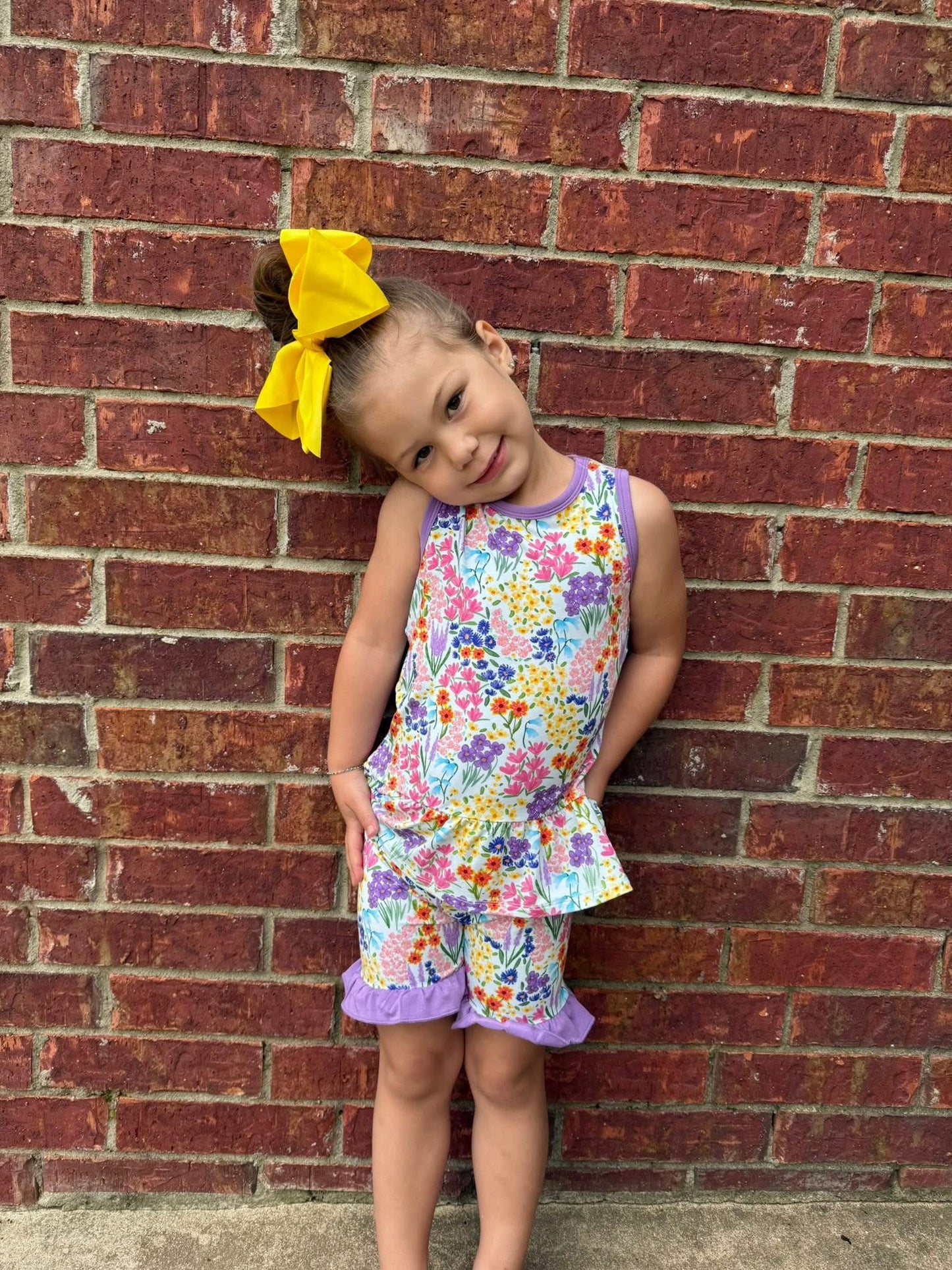 MAGGIE’S MEADOW PEPLUM TANK + RUFFLE SHORTS
