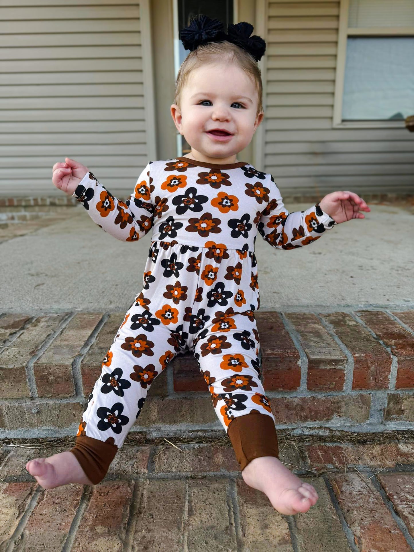 MOCHA BLOOMS LONG SLEEVE ROMPER