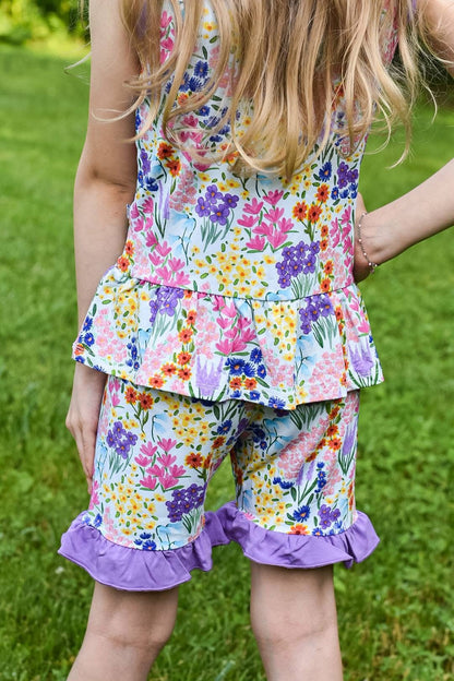 MAGGIE’S MEADOW PEPLUM TANK + RUFFLE SHORTS