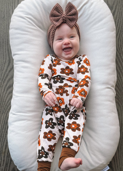 MOCHA BLOOMS LONG SLEEVE ROMPER