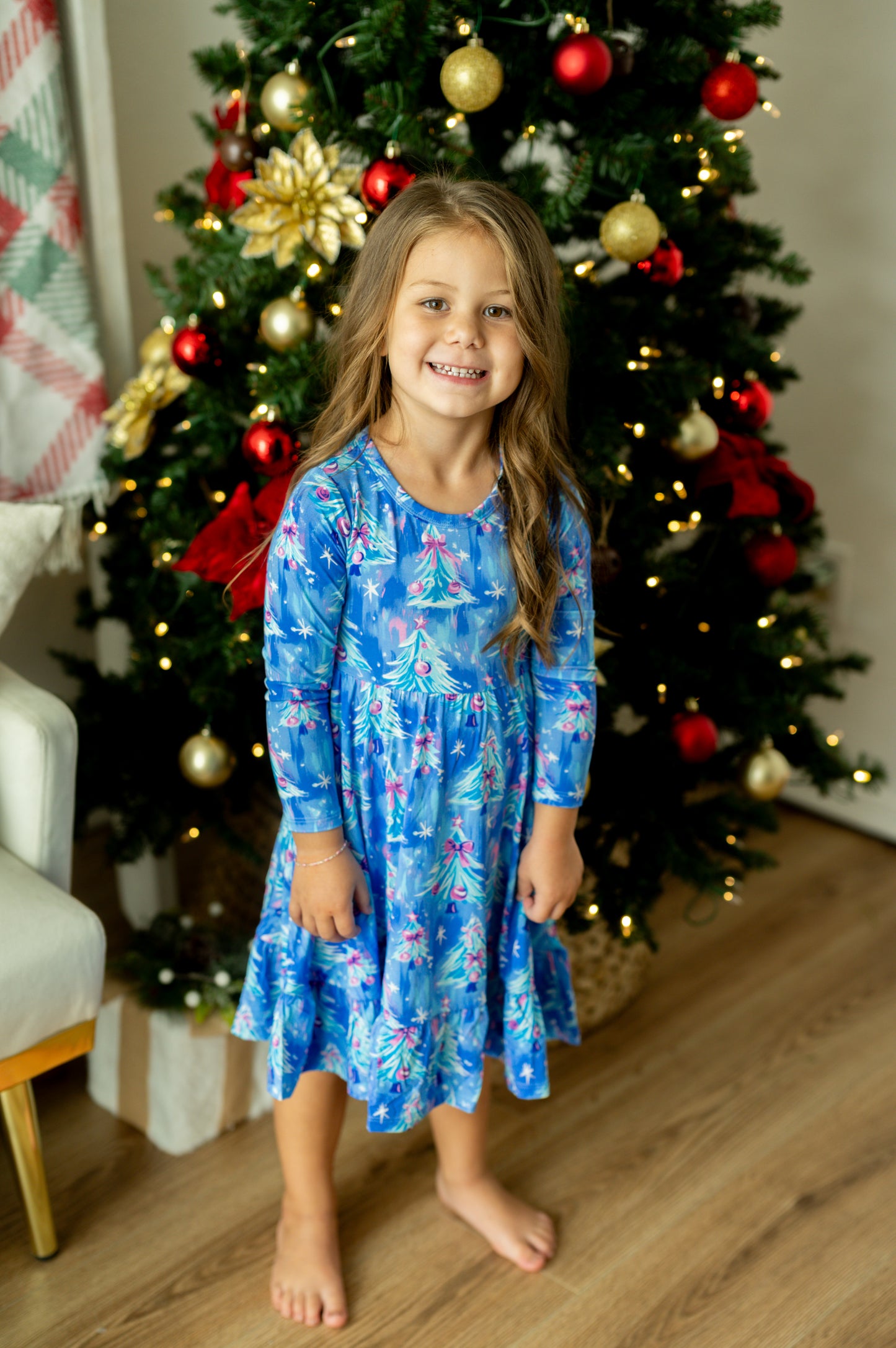 TINSEL + TWIRL DRESS W/ RUFFLE TRIM