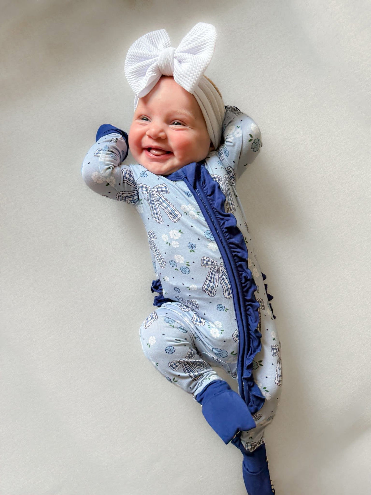 BLUE BOW FLORAL FOOTIE